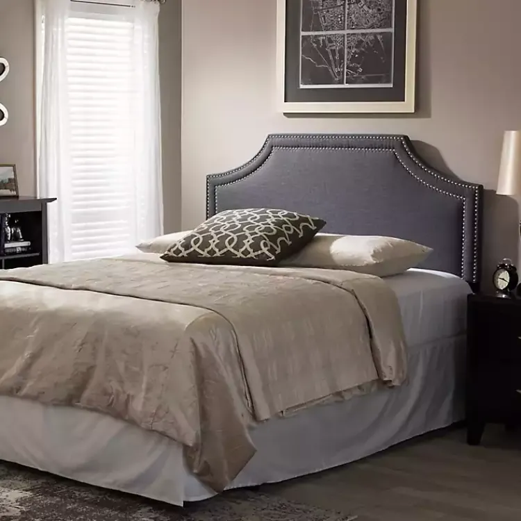Beds & Headboards-Kirklands Home Dark Scalloped Corner Queen Headboard Gray