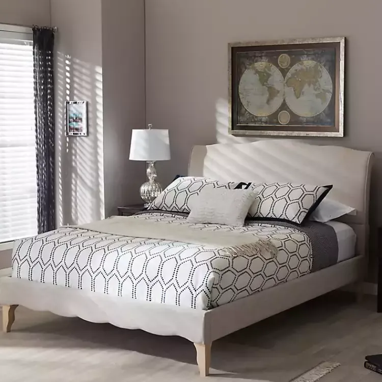 Beds & Headboards-Kirklands Home Beige Classic French Queen Platform Bed Tan