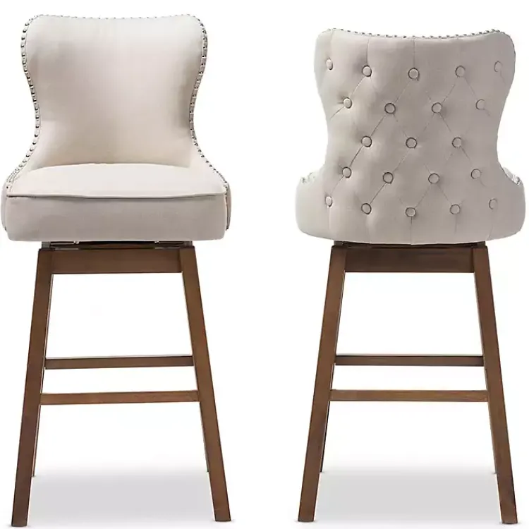 Bar Stools & Counter Height Stools-Kirklands Home Beige Button Tufted Swivel Bar Stools, Set of 2 Ivory