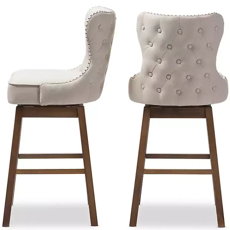 Bar Stools & Counter Height Stools-Kirklands Home Beige Button Tufted Swivel Bar Stools, Set of 2 Ivory