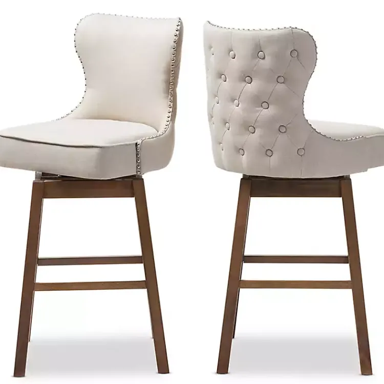 Bar Stools & Counter Height Stools-Kirklands Home Beige Button Tufted Swivel Bar Stools, Set of 2 Ivory