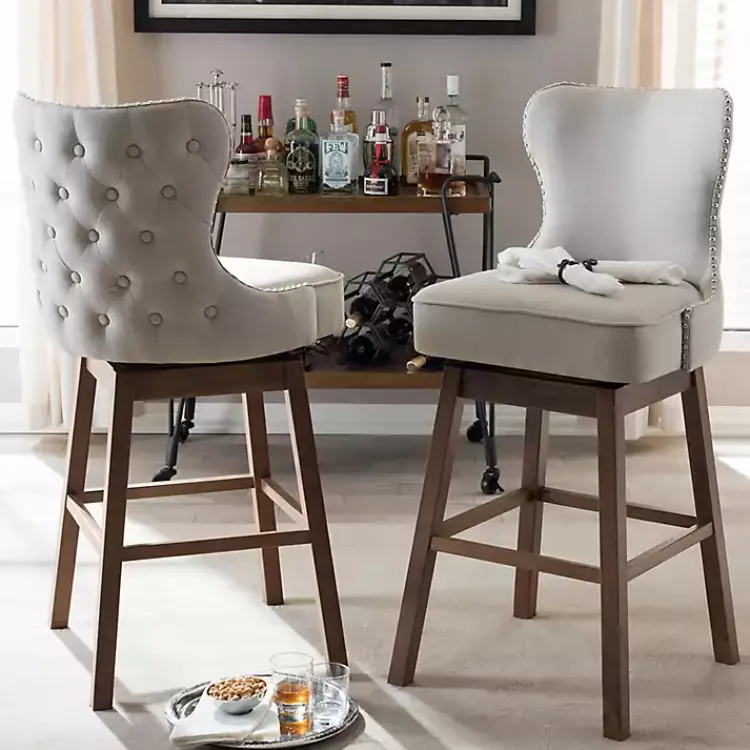 Bar Stools & Counter Height Stools-Kirklands Home Beige Button Tufted Swivel Bar Stools, Set of 2 Ivory