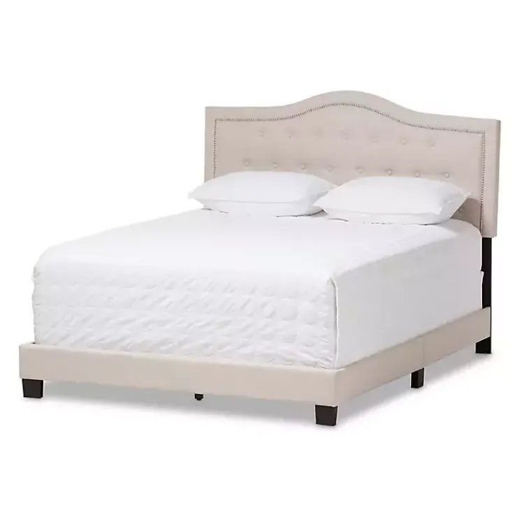 Beds & Headboards-Kirklands Home Mary Beige Button Tufted King Bed Frame Ivory