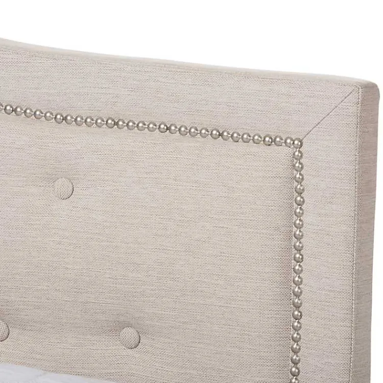 Beds & Headboards-Kirklands Home Mary Beige Button Tufted King Bed Frame Ivory