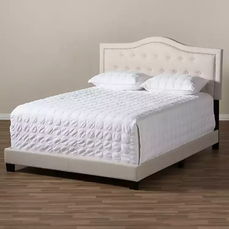 Beds & Headboards-Kirklands Home Mary Beige Button Tufted King Bed Frame Ivory