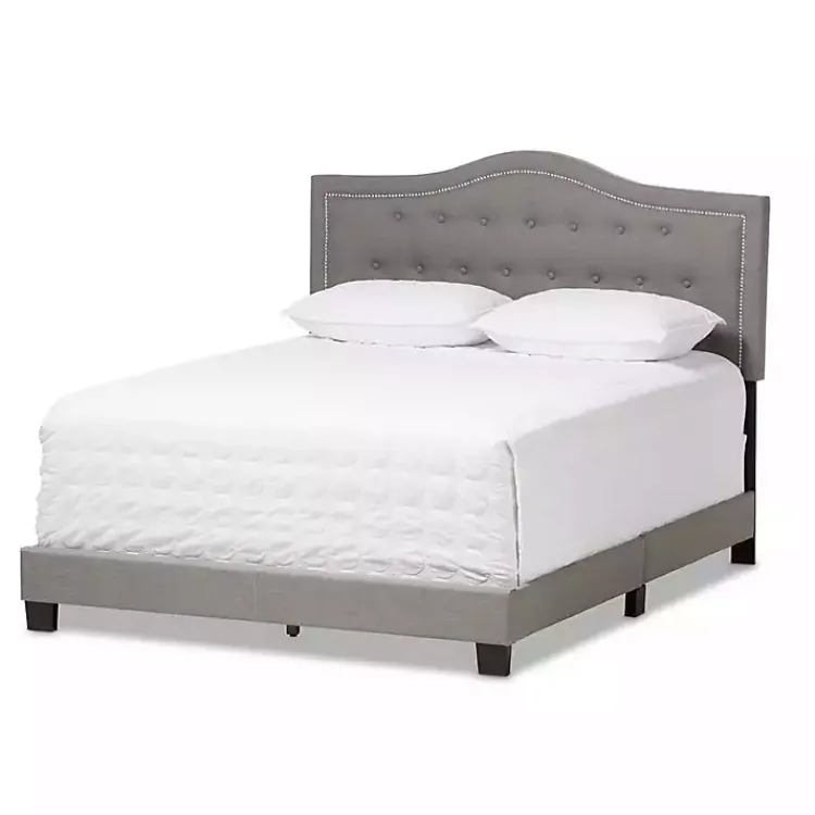 Beds & Headboards-Kirklands Home Mary Light Button Tufted Full Bed Frame Gray