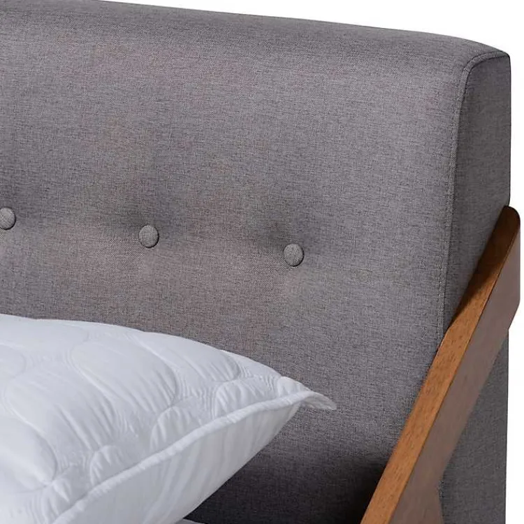 Beds & Headboards-Kirklands Home Tufted and Natural Walnut King Platform Bed Gray