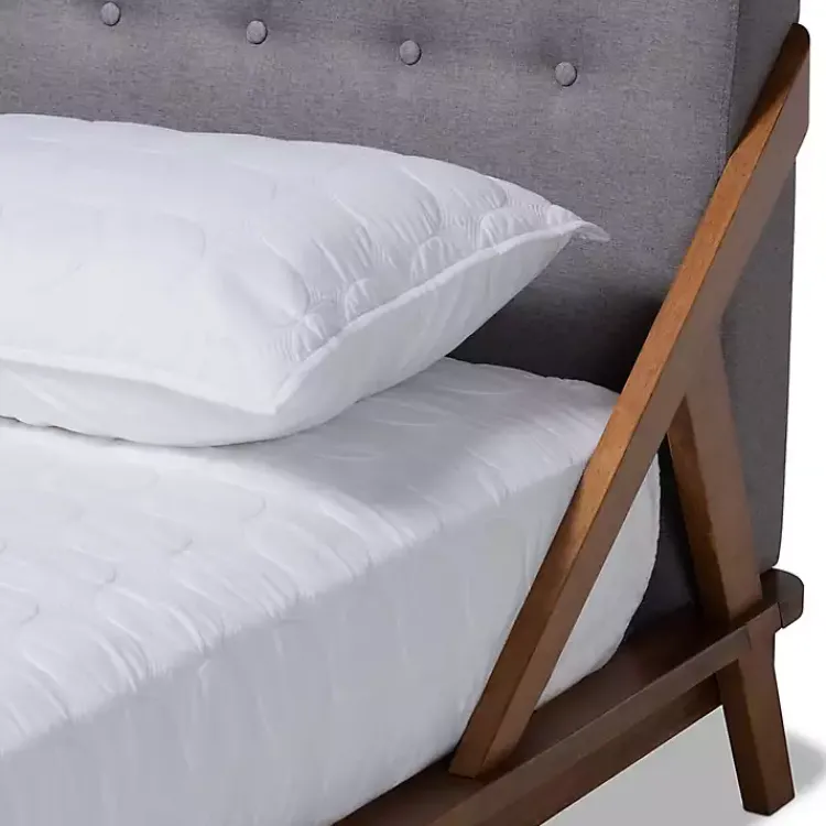 Beds & Headboards-Kirklands Home Tufted and Natural Walnut King Platform Bed Gray