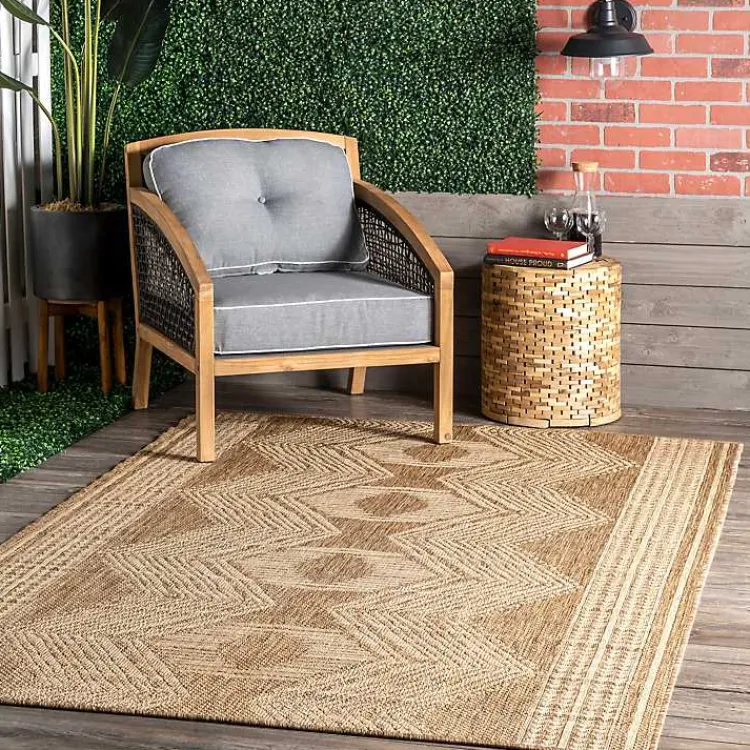 Outdoor Rugs-Kirklands Home Raina Tribal Zig Zag Outdoor Rug, 5x8 Brown