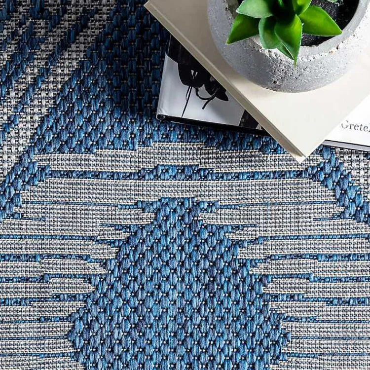 Outdoor Rugs-Kirklands Home Raina Blue Tribal Zig Zag Outdoor Rug, 8x10