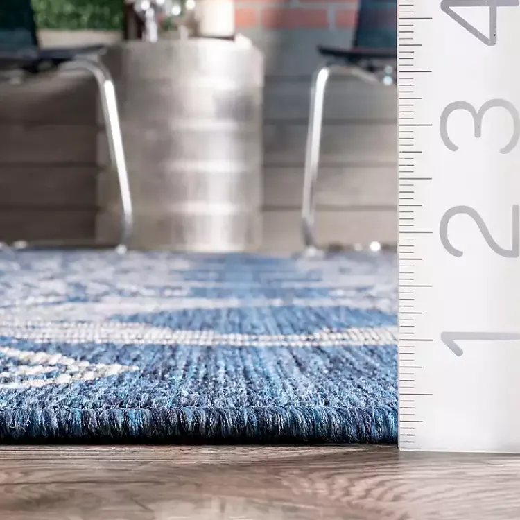 Outdoor Rugs-Kirklands Home Raina Blue Tribal Zig Zag Outdoor Rug, 8x10