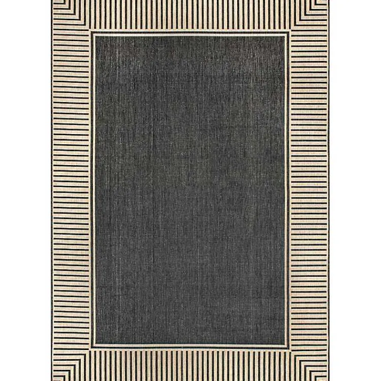 Outdoor Rugs-Kirklands Home Asia Gray Stripe Border Outdoor Rug, 8x10