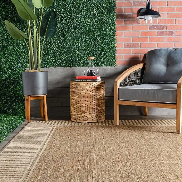 Outdoor Rugs-Kirklands Home Asia Stripe Border Outdoor Rug, 8x10 Brown