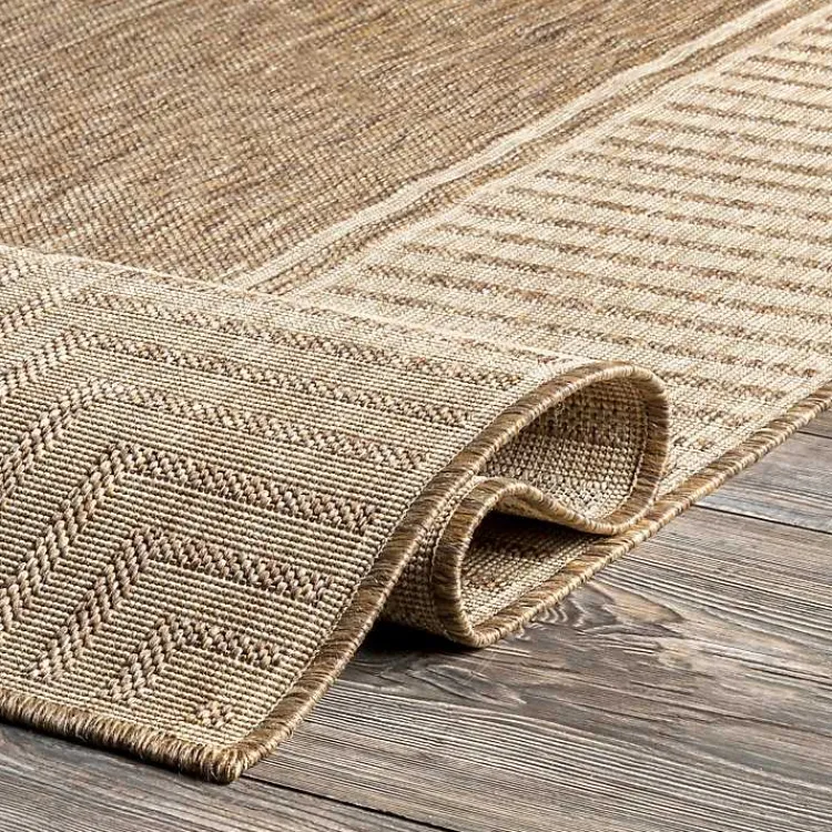 Outdoor Rugs-Kirklands Home Asia Stripe Border Outdoor Rug, 8x10 Brown