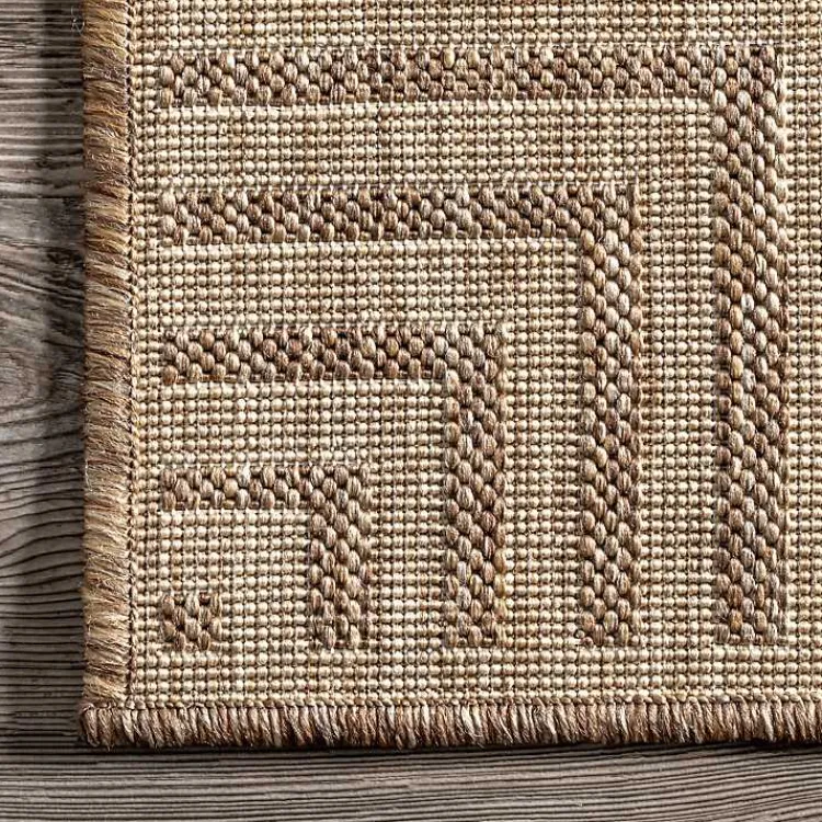 Outdoor Rugs-Kirklands Home Asia Stripe Border Outdoor Rug, 8x10 Brown