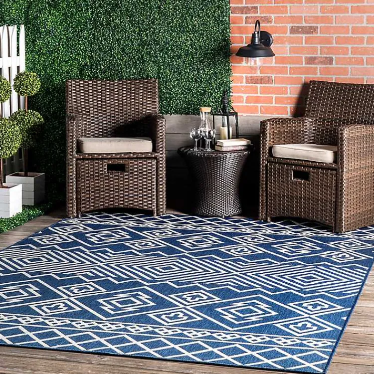 Outdoor Rugs-Kirklands Home Blue Cassie Global Outdoor Area Rug, 5x8