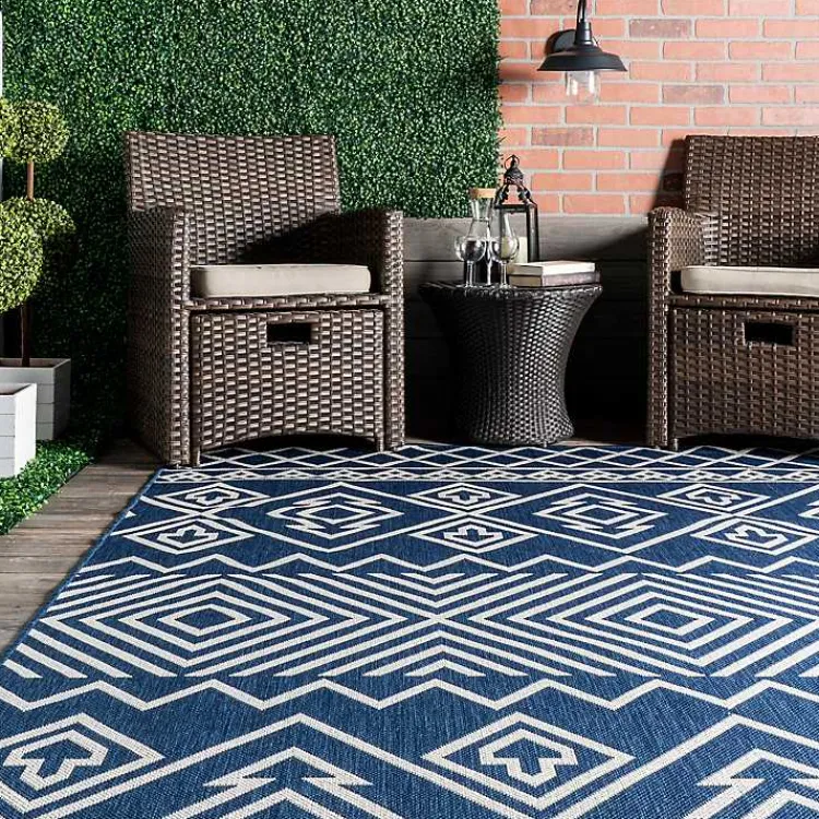 Outdoor Rugs-Kirklands Home Blue Cassie Global Outdoor Area Rug, 5x8