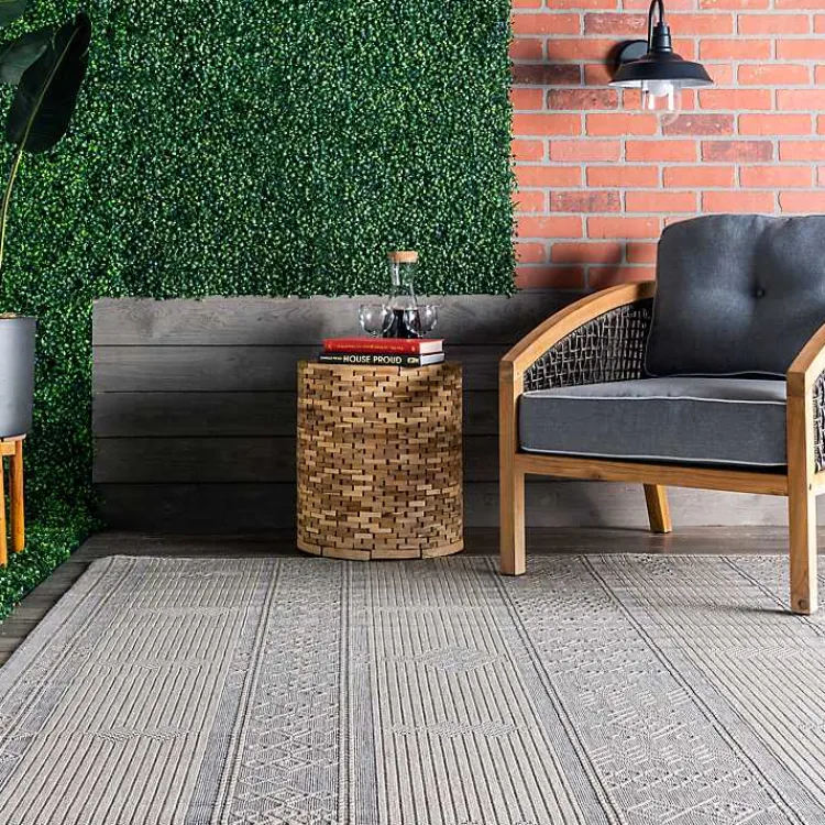 Outdoor Rugs-Kirklands Home Gray Lee Global Stripes Outdoor Area Rug, 5x8