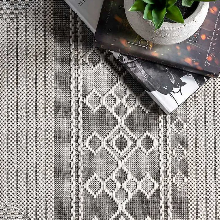 Outdoor Rugs-Kirklands Home Gray Lee Global Stripes Outdoor Area Rug, 5x8