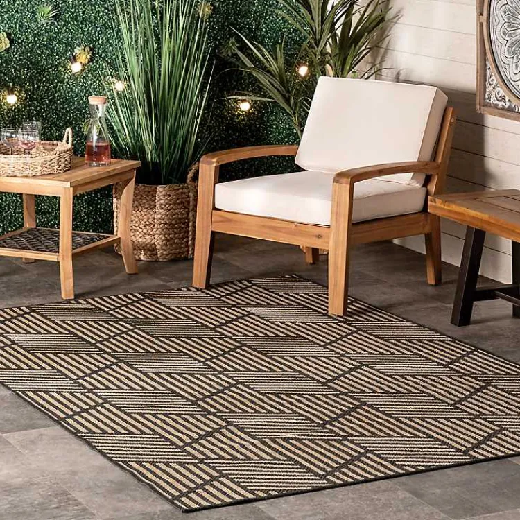 Outdoor Rugs-Kirklands Home Lori Dark Gray Modern Geometric Outdoor Rug, 5x8