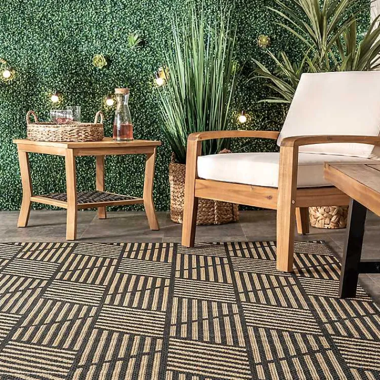 Outdoor Rugs-Kirklands Home Lori Dark Gray Modern Geometric Outdoor Rug, 5x8