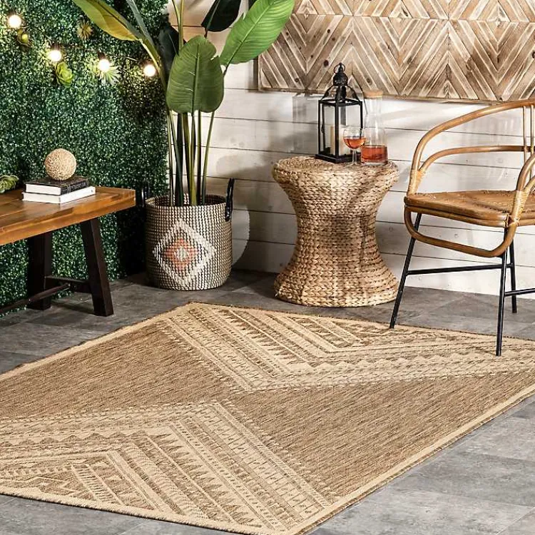 Outdoor Rugs-Kirklands Home Landy Aztec Outdoor Rug, 5x8 Tan