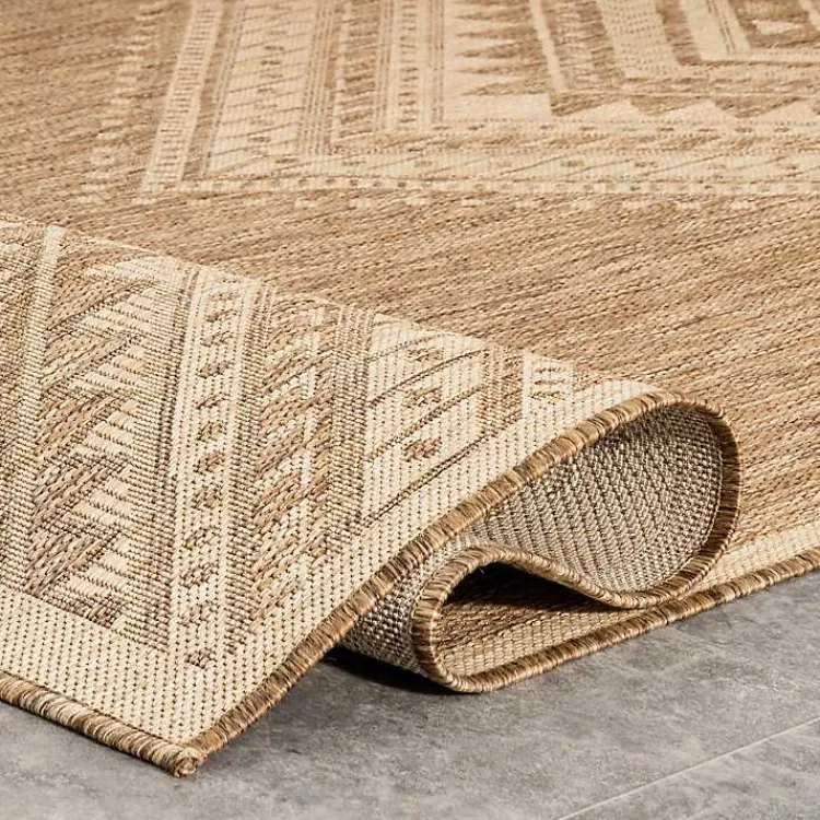 Outdoor Rugs-Kirklands Home Landy Aztec Outdoor Rug, 5x8 Tan