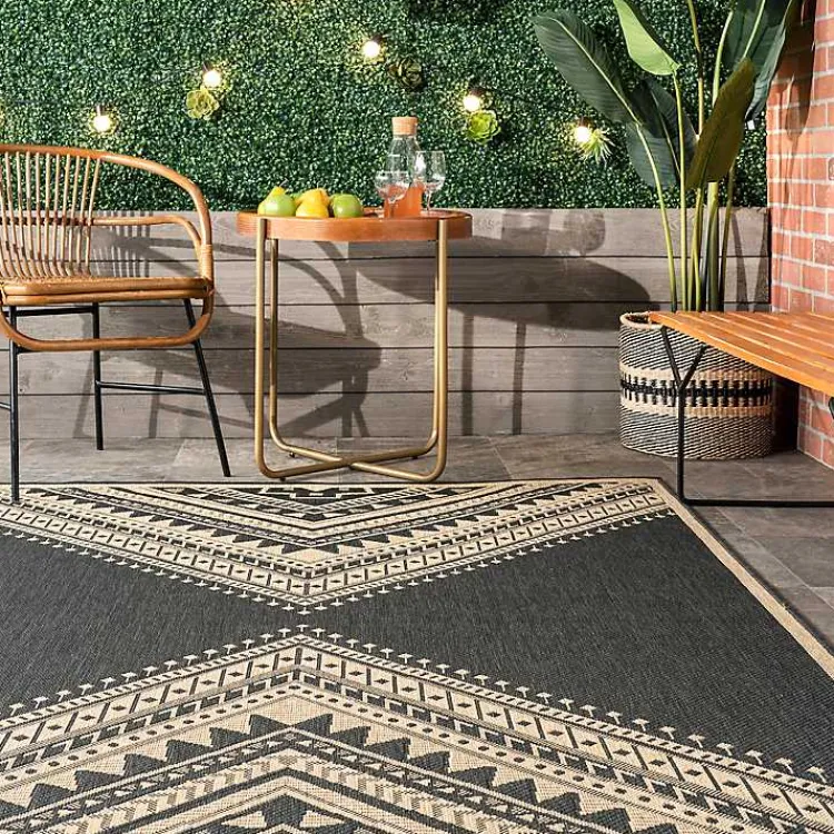 Outdoor Rugs-Kirklands Home Landy Dark Gray Aztec Outdoor Rug, 8x10