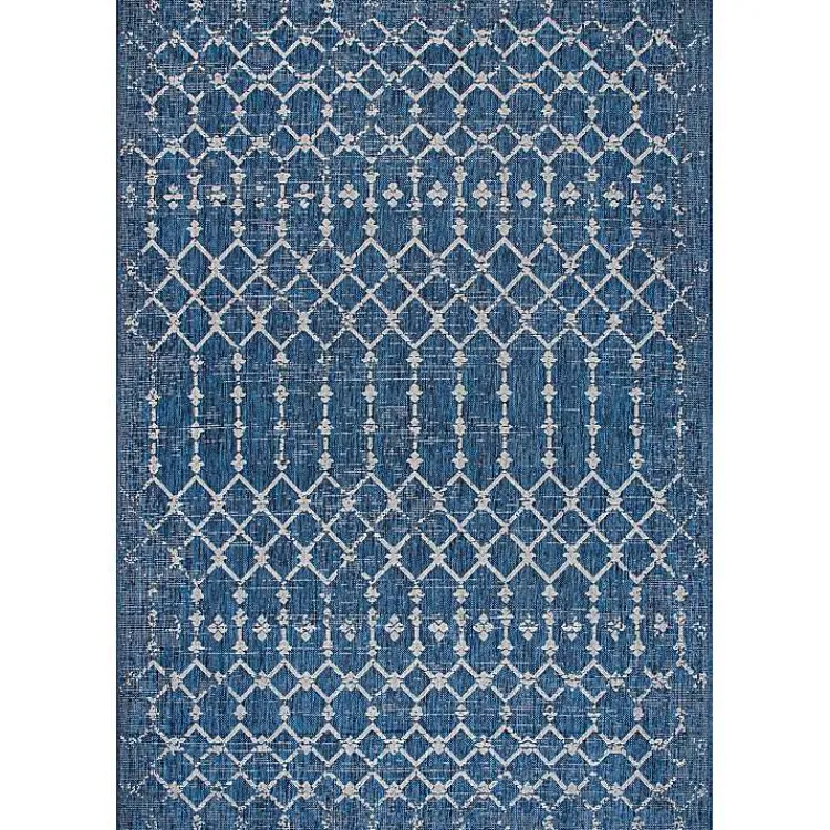 Outdoor Rugs-Kirklands Home Davon Blue Moroccan Trellis Outdoor Rug, 8x10