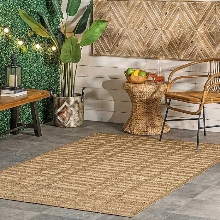 Outdoor Rugs-Kirklands Home Marti Banded Lines Outdoor Rug, 8x10 Tan