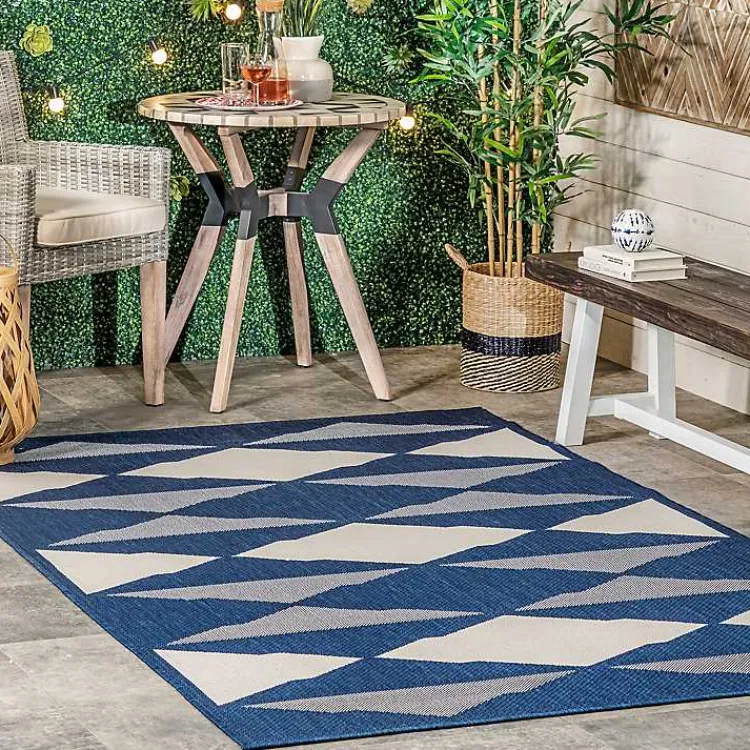 Area Rugs-Kirklands Home Mitchell Blue Geo Diamonds Outdoor Rug, 8x10