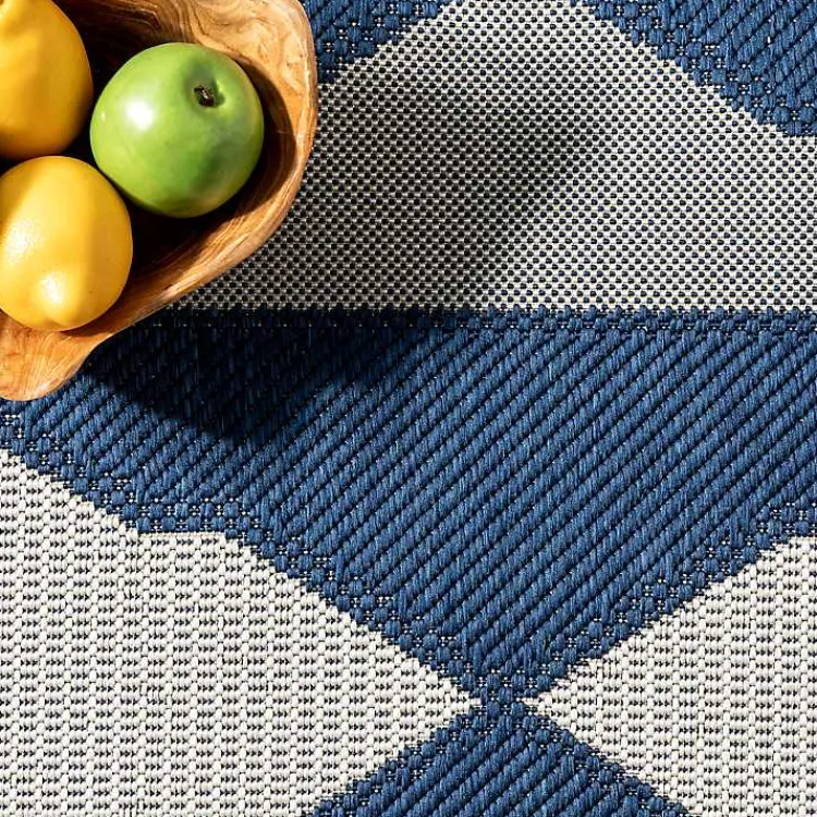 Area Rugs-Kirklands Home Mitchell Blue Geo Diamonds Outdoor Rug, 8x10