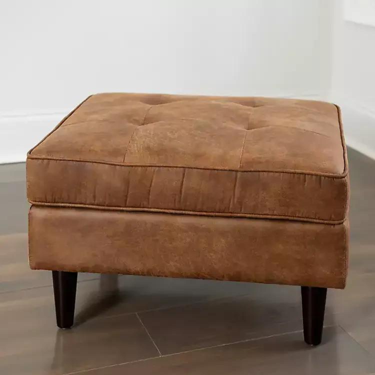 Benches & Ottomans-Kirklands Home Wyatt Faux Leather Ottoman Brown