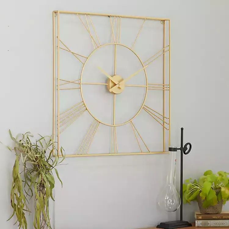 Clocks-Kirklands Home Minimal Square Open Face Clock Gold
