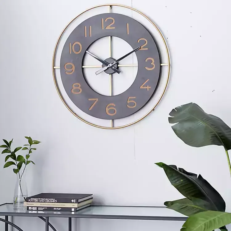 Clocks-Kirklands Home Black and Gold Open Frame Axis Clock