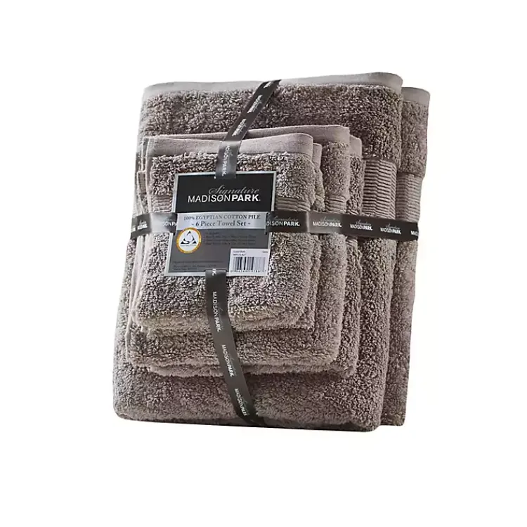 Bath Towels-Kirklands Home Egyptian Cotton 6-pc. Towel Set Gray