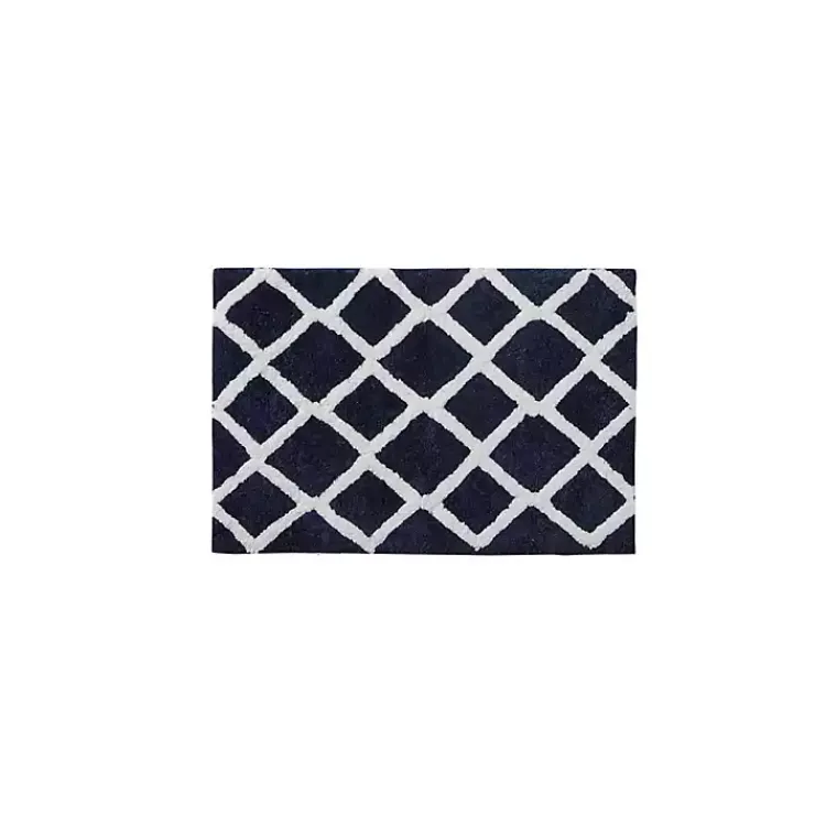 Bathroom Rugs-Kirklands Home Blue Geometric Pattern Reversible Bath Mat, 34 in.