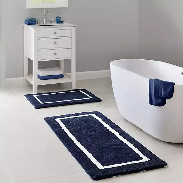 Bathroom Rugs-Kirklands Home Blue Geometric Pattern Reversible Bath Mat, 34 in.