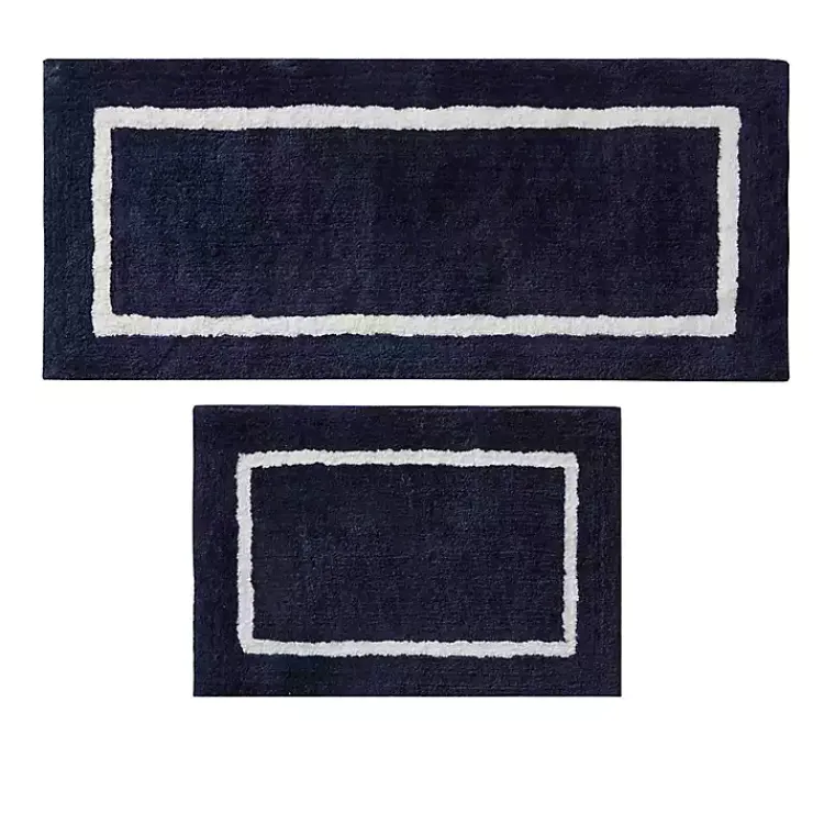Bathroom Rugs-Kirklands Home Blue Geometric Pattern Reversible Bath Mat, 34 in.