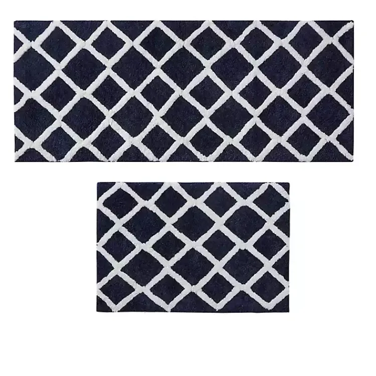 Bathroom Rugs-Kirklands Home Blue Geometric Pattern Reversible Bath Mat, 60 in.