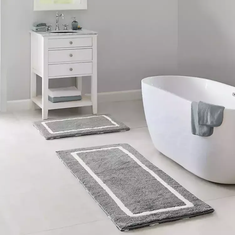 Bathroom Rugs-Kirklands Home Gray Geometric Pattern Reversible Bath Mat, 34 in.