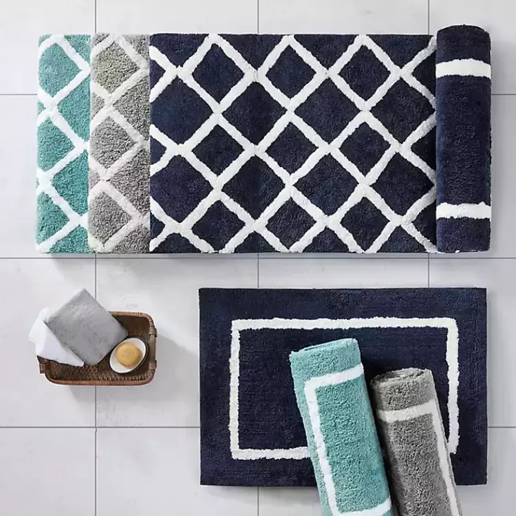 Bathroom Rugs-Kirklands Home Gray Geometric Pattern Reversible Bath Mat, 34 in.