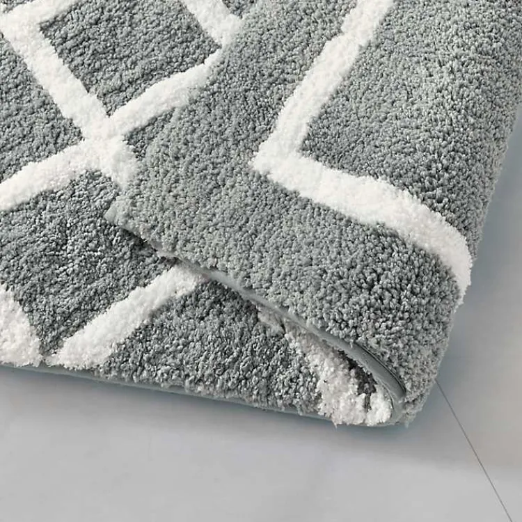 Bathroom Rugs-Kirklands Home Gray Geometric Pattern Reversible Bath Mat, 60 in.