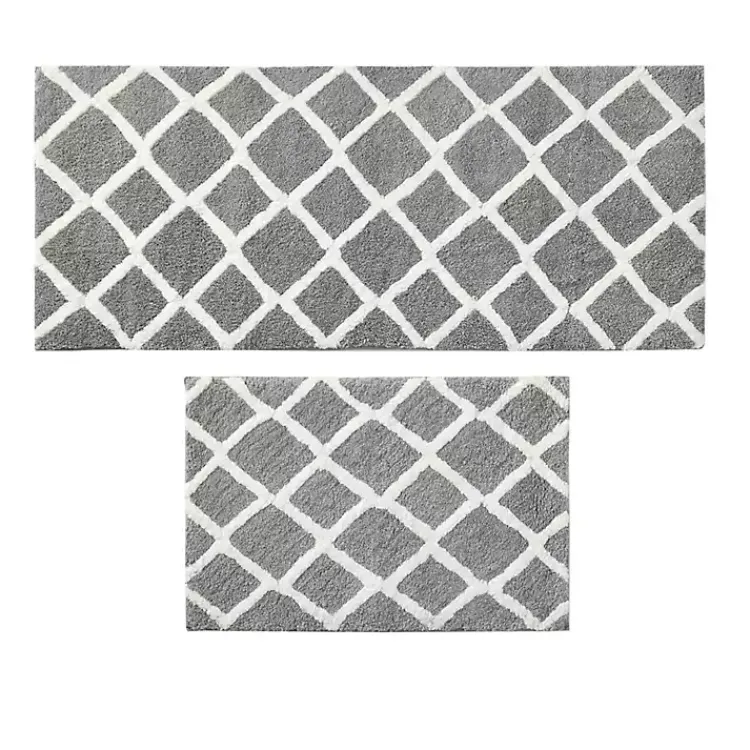 Bathroom Rugs-Kirklands Home Gray Geometric Pattern Reversible Bath Mat, 60 in.