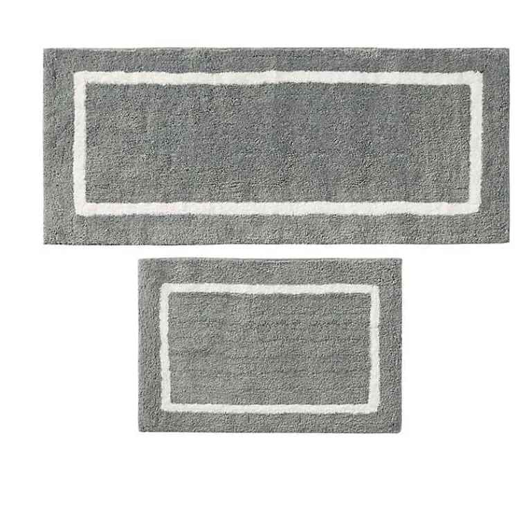 Bathroom Rugs-Kirklands Home Gray Geometric Pattern Reversible Bath Mat, 60 in.