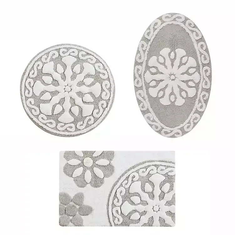 Bathroom Rugs-Kirklands Home Taupe Cotton Tufted Medallion Bath Mat, 25 in. Tan