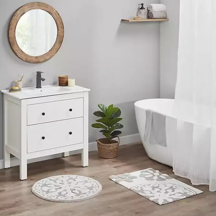 Bathroom Rugs-Kirklands Home Taupe Cotton Tufted Medallion Bath Mat, 25 in. Tan