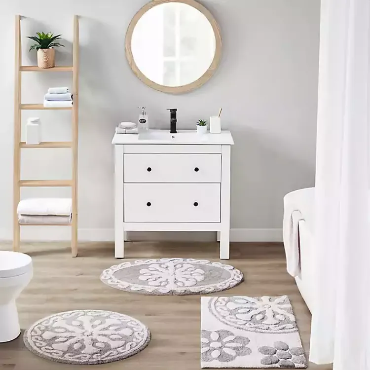 Bathroom Rugs-Kirklands Home Taupe Cotton Tufted Medallion Bath Mat, 25 in. Tan