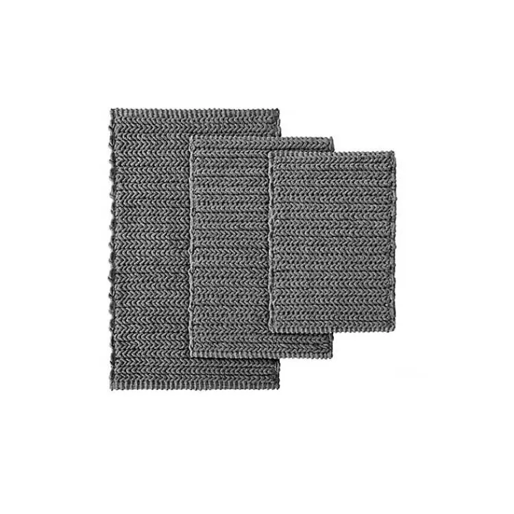 Bathroom Rugs-Kirklands Home Chenille Chain Stitched Bath Mat, 30 in. Black