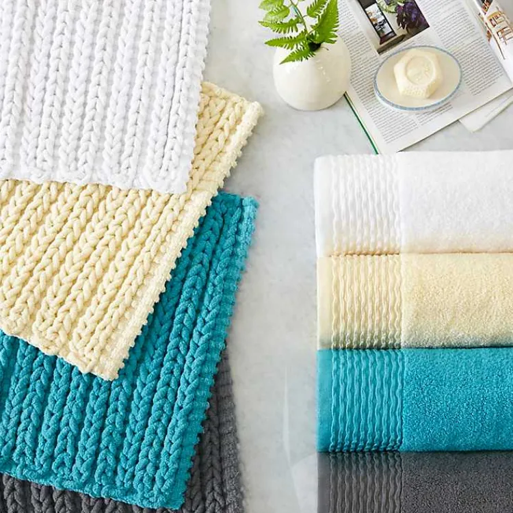 Bathroom Rugs-Kirklands Home Chenille Chain Stitched Bath Mat, 30 in. Black